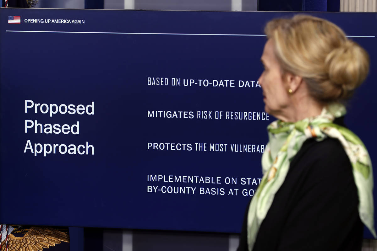 Dr. Deborah Birx, White House coronavirus response coordinator, listens as Vice President Mike ...