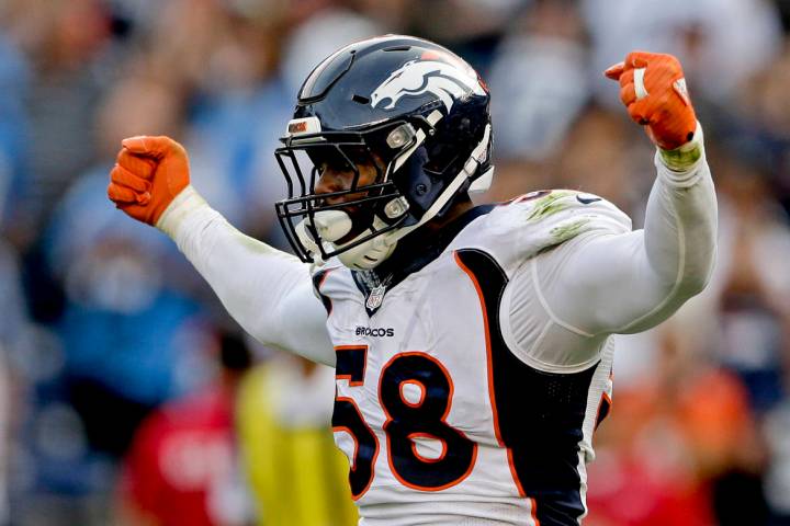 FILE - In this Dec. 6, 2015, file photo, Denver Broncos outside linebacker Von Miller celebrate ...