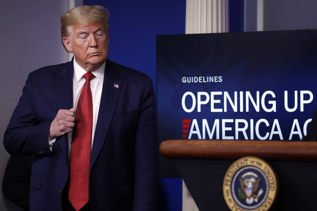 President Donald Trump listens during a briefing about the coronavirus in the James Brady Press ...