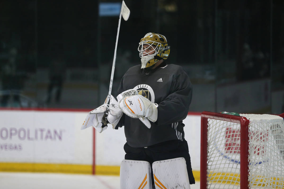 Vegas Golden Knights goaltender Jiri Patera (32) during a development camp scrimmage at City Na ...