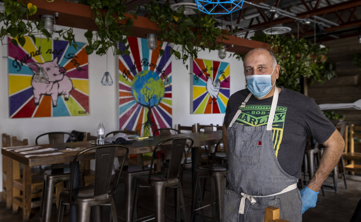 Vegenation owner Donald Lemperle outside at their curbside pickup in Downtown Las Vegas on Mond ...