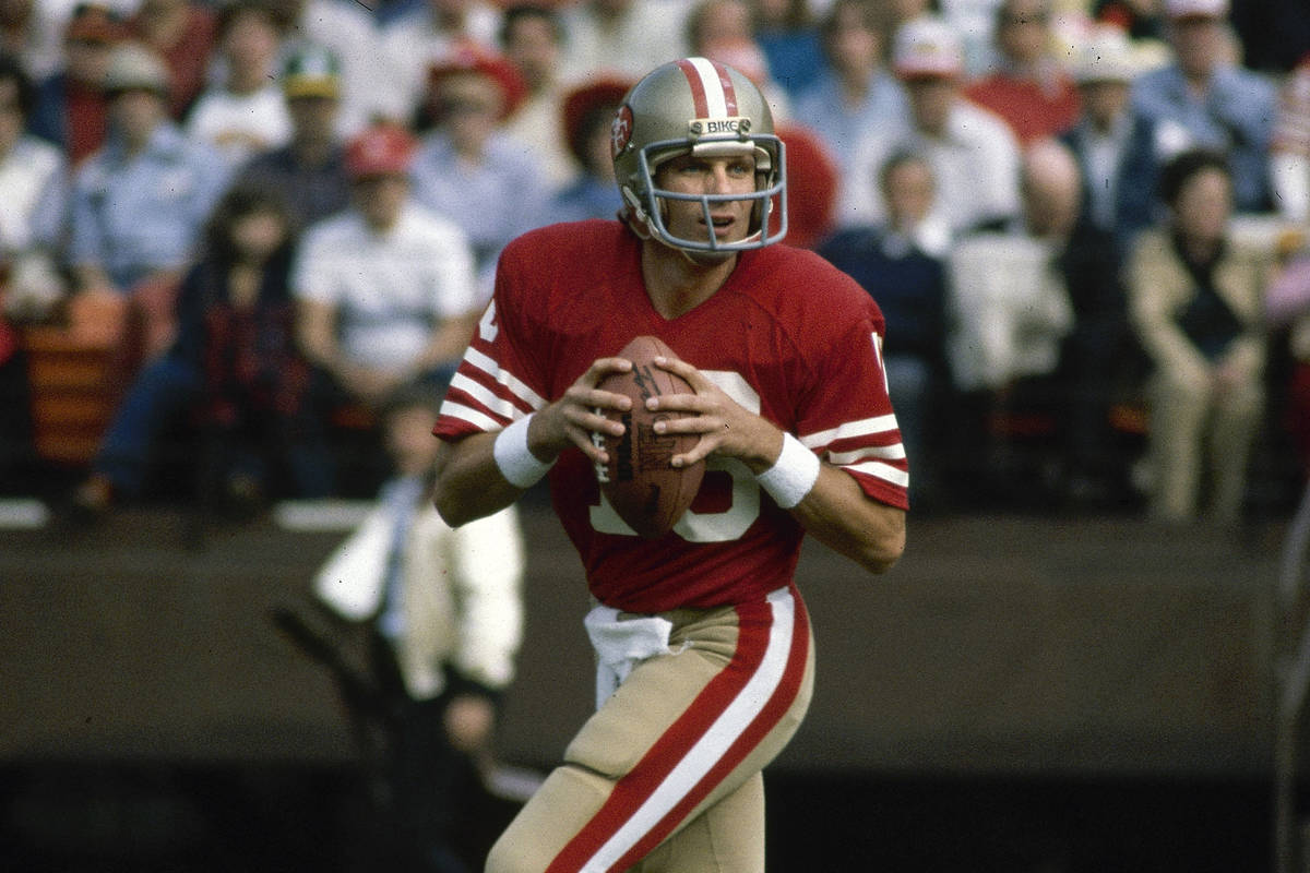 This is a 1981 file photo showing San Francisco 49ers NFL football quarterback Joe Montana. Soo ...