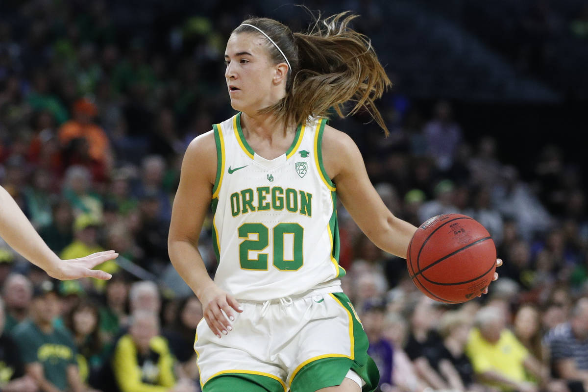 Oregon's Sabrina Ionescu (20) plays against Stanford during an NCAA college basketball game in ...
