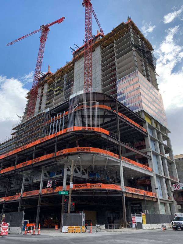 Circa, the new hotel-casino by owners Derek and Greg Stevens, is seen under construction on Wed ...