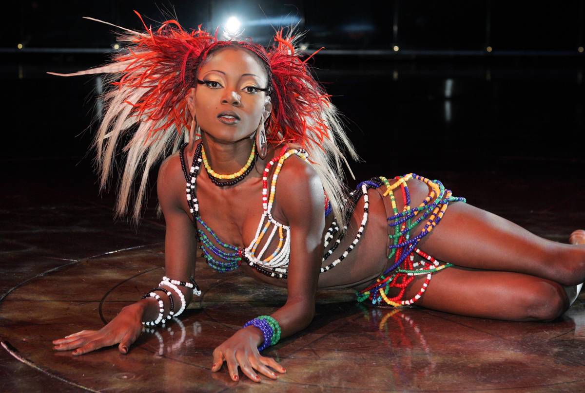 Wassa Coulibaly poses onstage during her days with the Cirque du Soleil show "Zumanity" at the ...