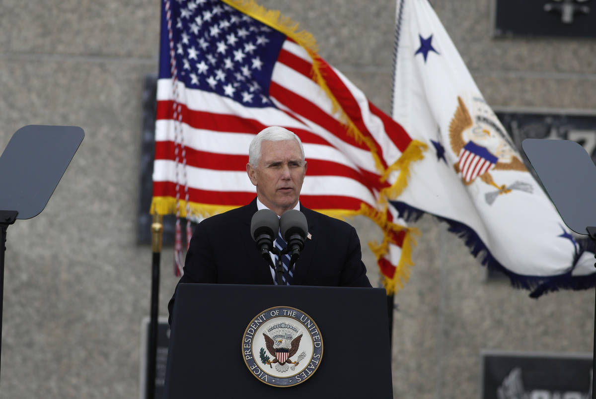 Vice President Mike Pence speaks during the graduation ceremony for the class of 2020 at the U. ...