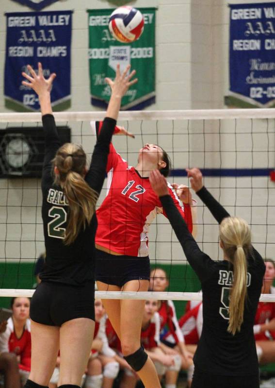 Coronado's Brooke Garlick (12) looks to strike against Palo Verde during the championship game ...