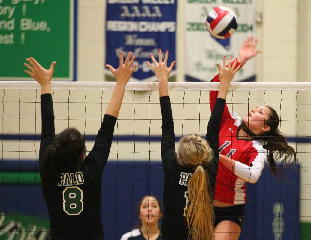 Coronado's Carolyn Andrulis (11) looks to strike against Palo Verde during the championship gam ...