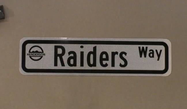A sample of a Raiders Way street sign. (City of Henderson)
