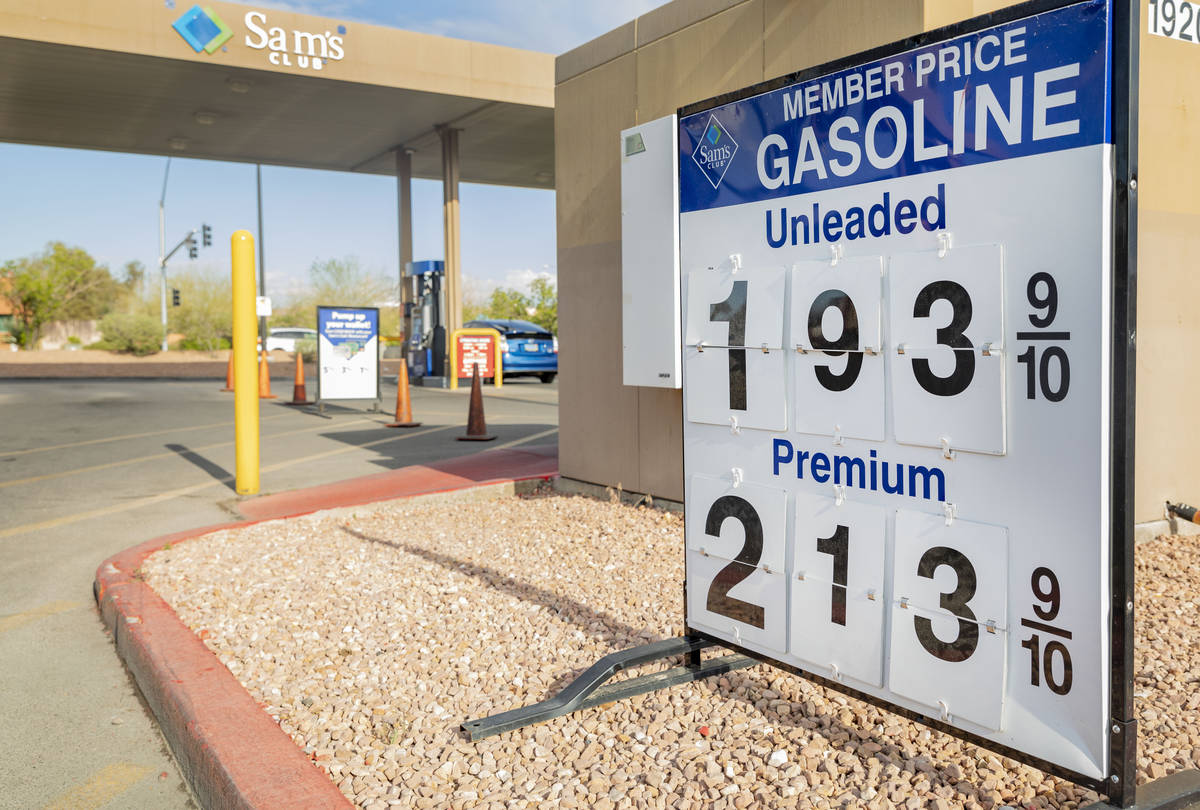 The price of a gallon of gasoline is $1.93 at Sam's Club on East Serene Avenue in Las Vegas on ...
