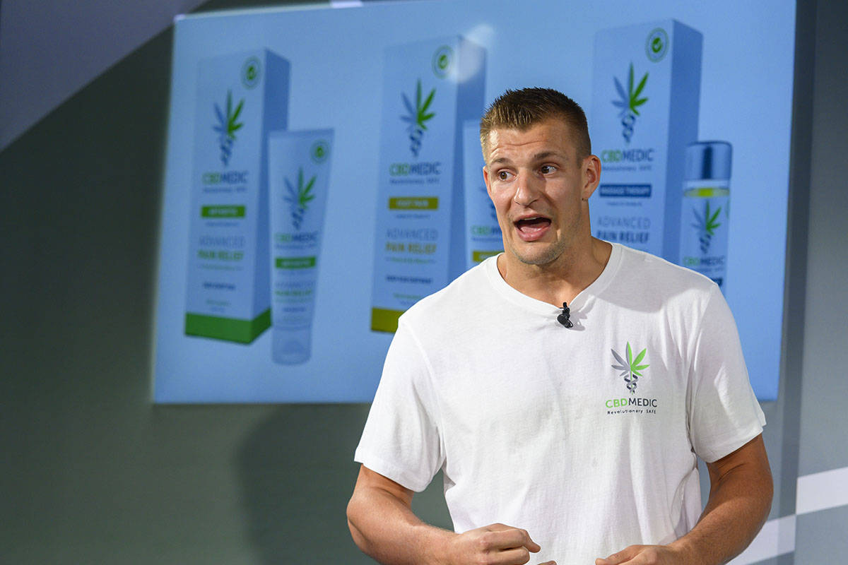 Former New England Patriots tight end Rob Gronkowski holds a news conference announcing his adv ...