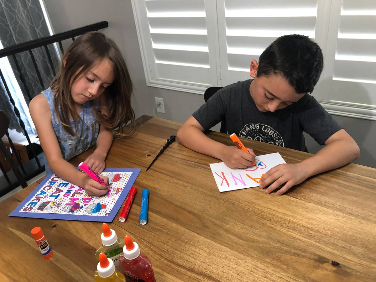 Melissa Montiel's children Emilia and Maxwell hand-make greeting cards to support for health c ...