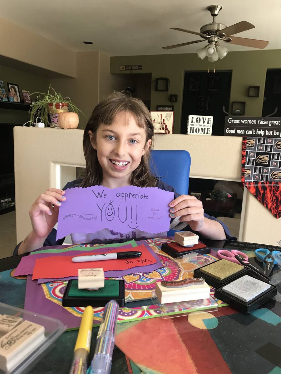 Haylee Hirsch made over 100 cards for hospital workers. (Michelle Hirsch)