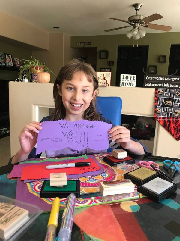 Haylee Hirsch made over 100 cards for hospital workers. (Michelle Hirsch)