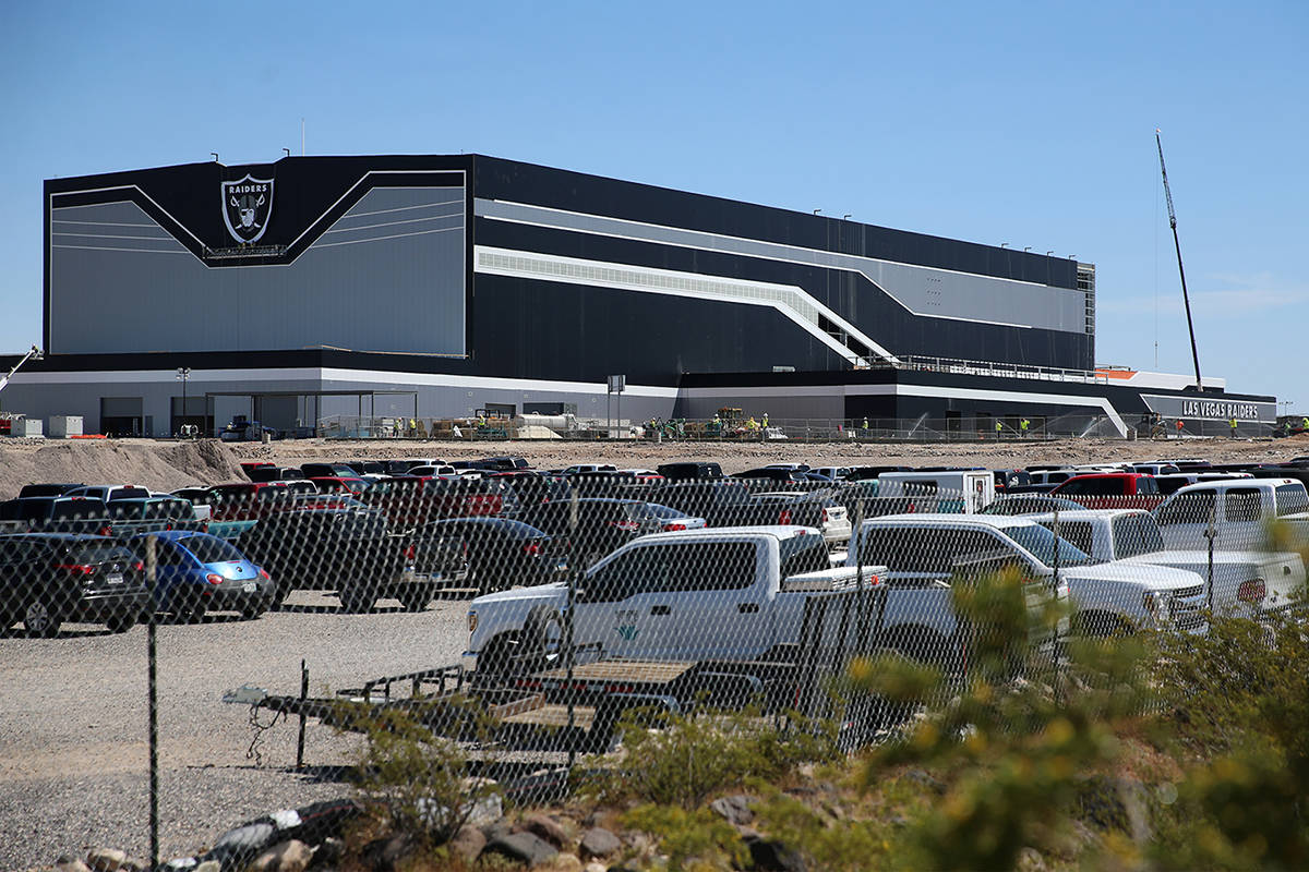 The shield logo is installed at the Las Vegas Raiders headquarters and practice facility in Hen ...