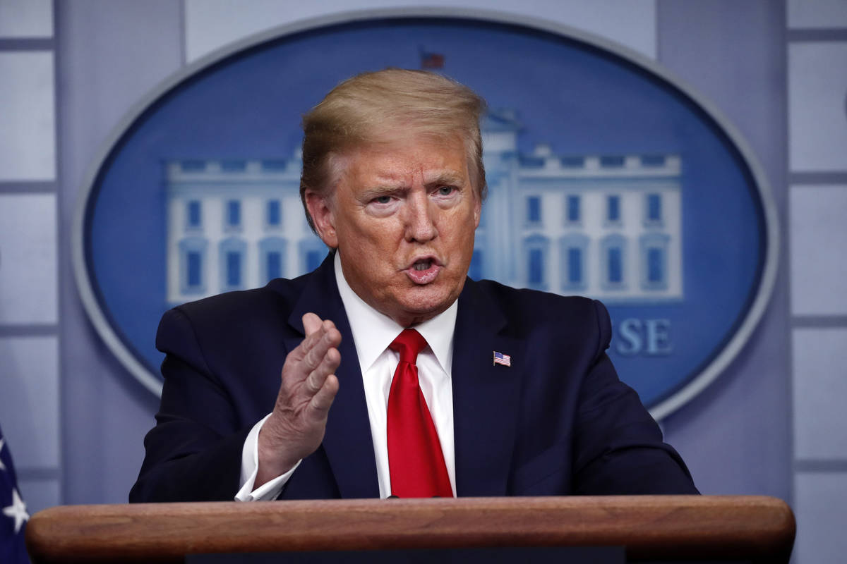 President Donald Trump speaks about the coronavirus in the James Brady Press Briefing Room of t ...