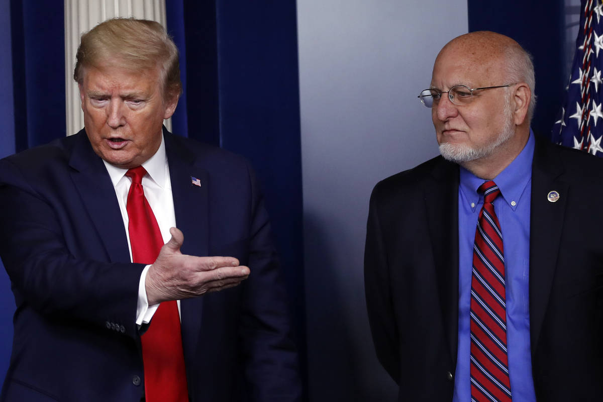 President Donald Trump speaks about the coronavirus in the James Brady Press Briefing Room of t ...