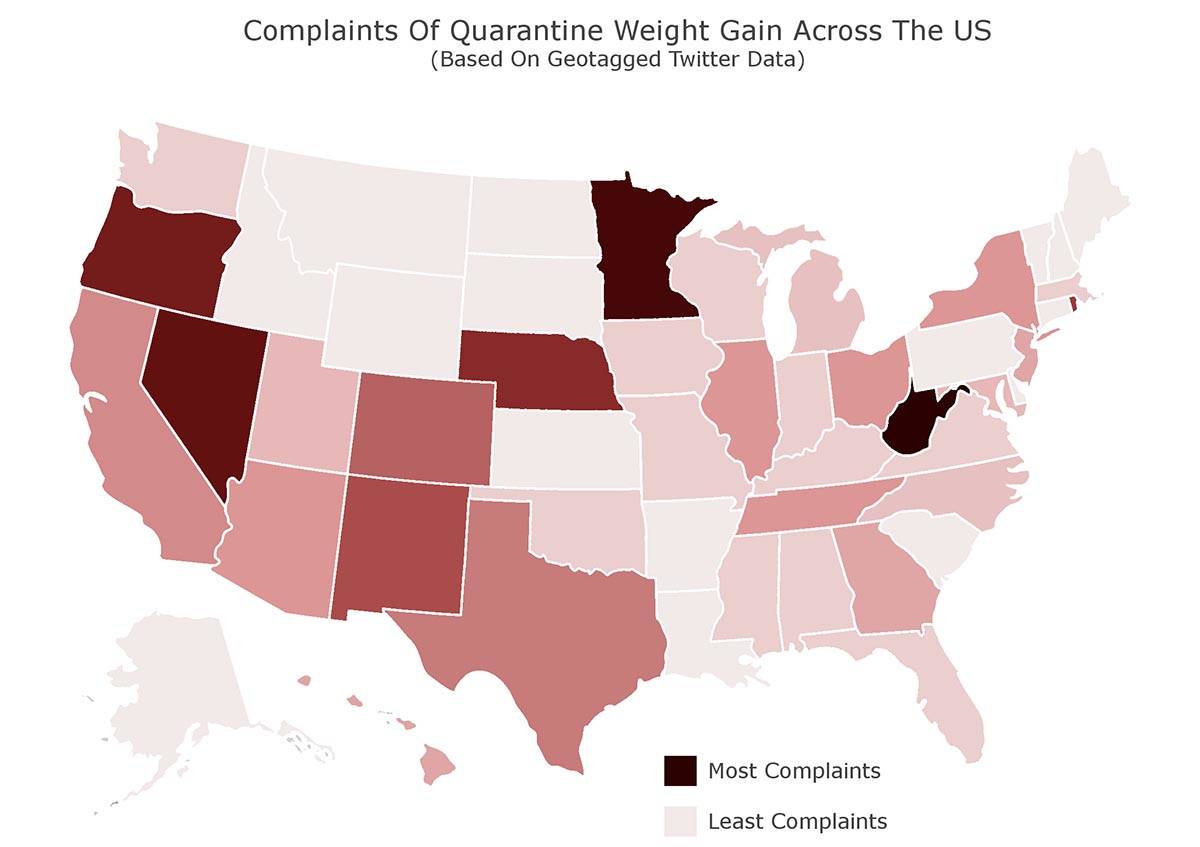 Nevada ranked No. 3 among Twitter users sending tweets about gaining weight during the stay-at- ...