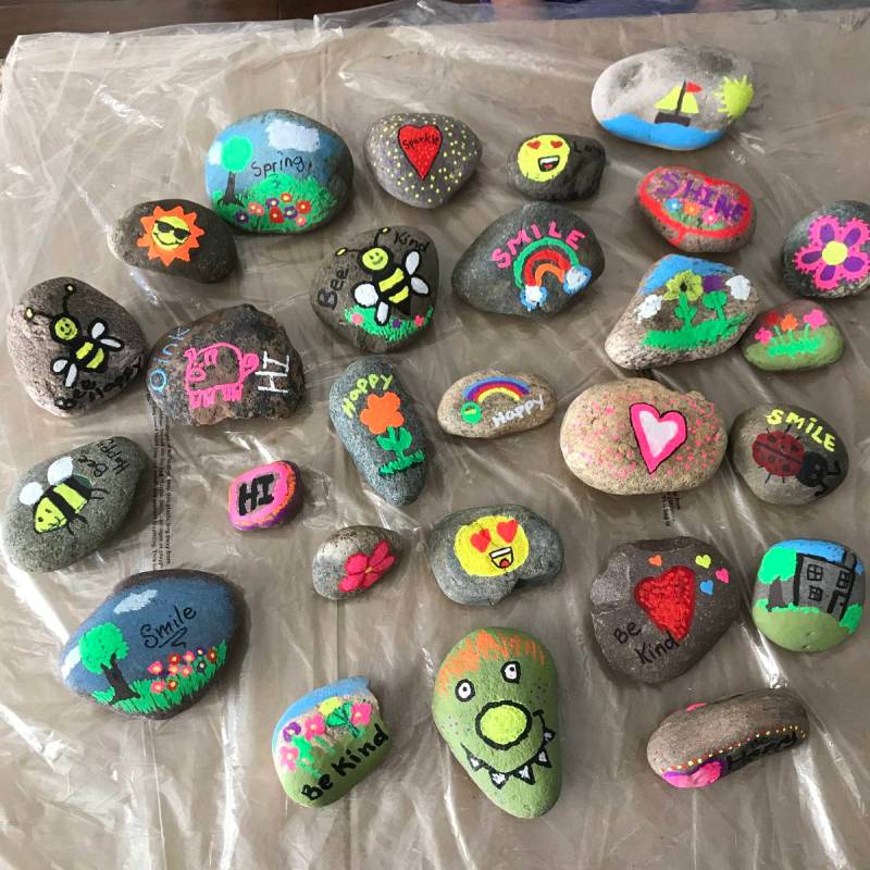 Las Vegas second-grader Braden Hahn paints rocks for neighbors. (Kimberly Hahn)