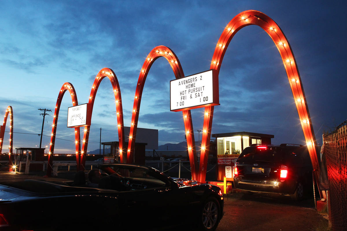 Cars line up for admission at the West Wind Drive-In Tuesday, May 12, 2015. (Review-Journal fil ...