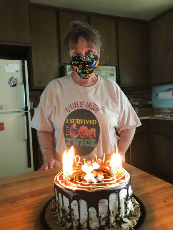 For her 70th birthday last week, Mary Ann Racheau made a face mask in a “happy birthday” pr ...