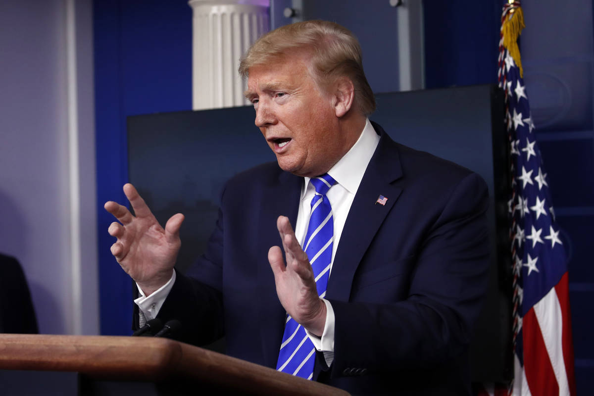 President Donald Trump speaks about the coronavirus in the James Brady Press Briefing Room of t ...