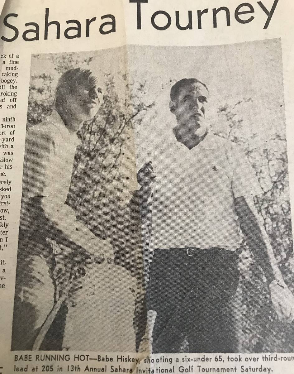 Associated Press columnist tim Dahlerg (left) caddied for Babe Hiskey when he won the 1970 Saha ...