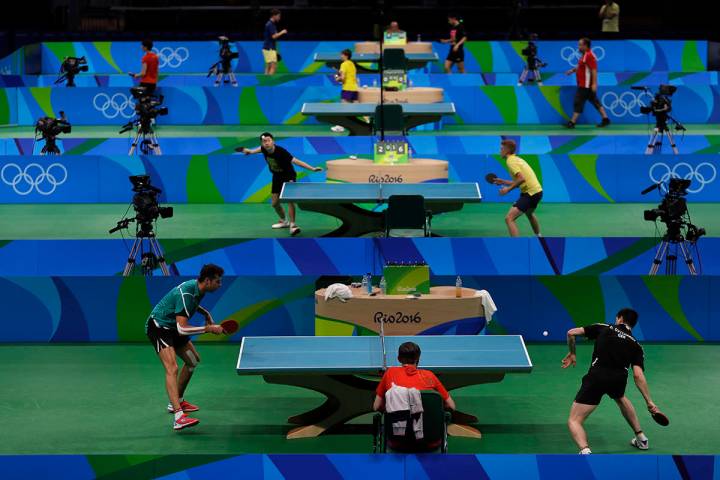 Table tennis players take part in a training session at the at the Riocentro ahead the 2016 Sum ...