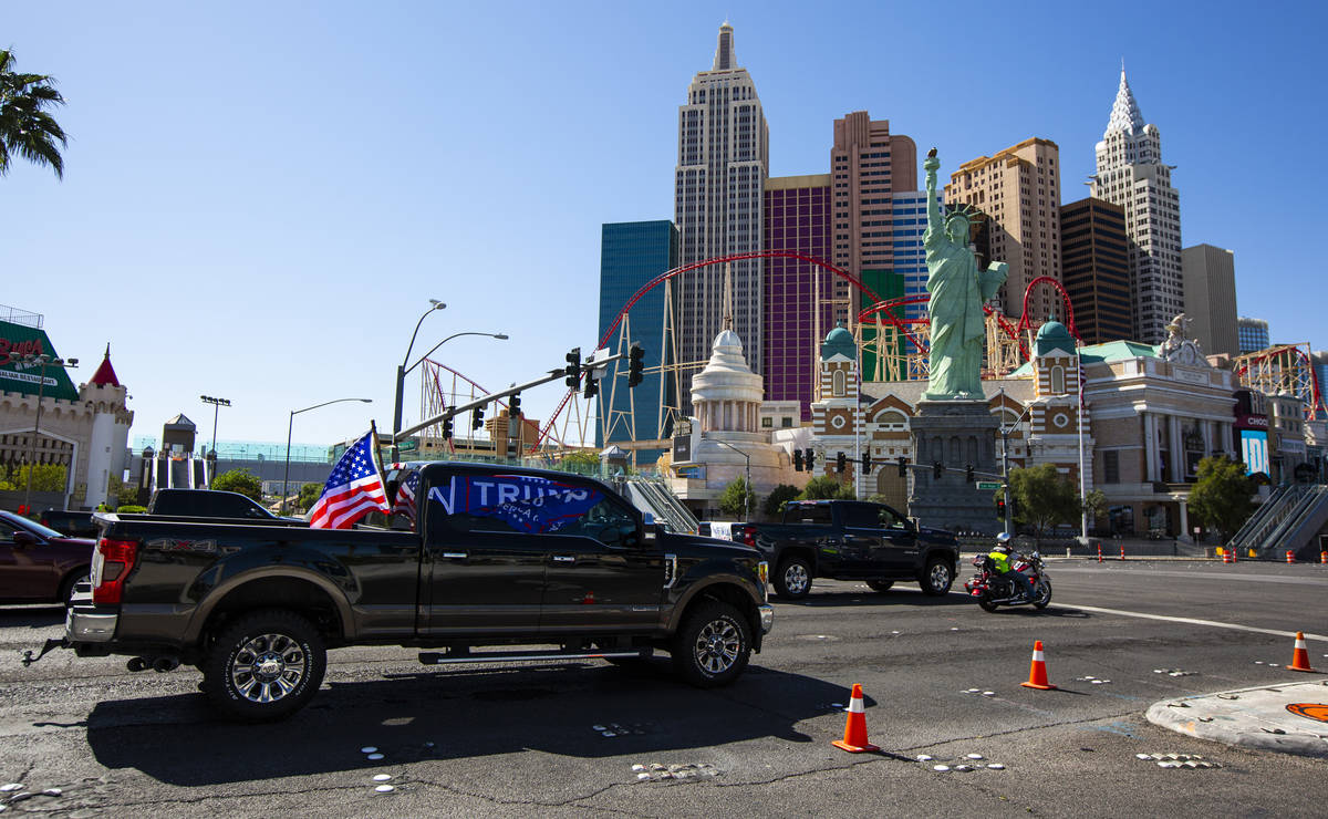 People participate in a "caravan" protest led by Wayne Allyn Root, not pictured, alon ...