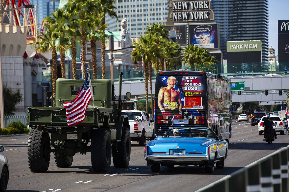 People participate in a "caravan" protest led by Wayne Allyn Root, not pictured, alon ...