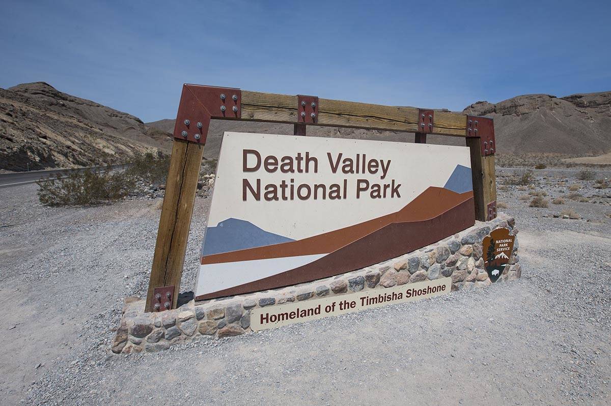 The forecast high for Death Valley National Park is 112 on Tuesday, April 28, 2020. A sign mark ...