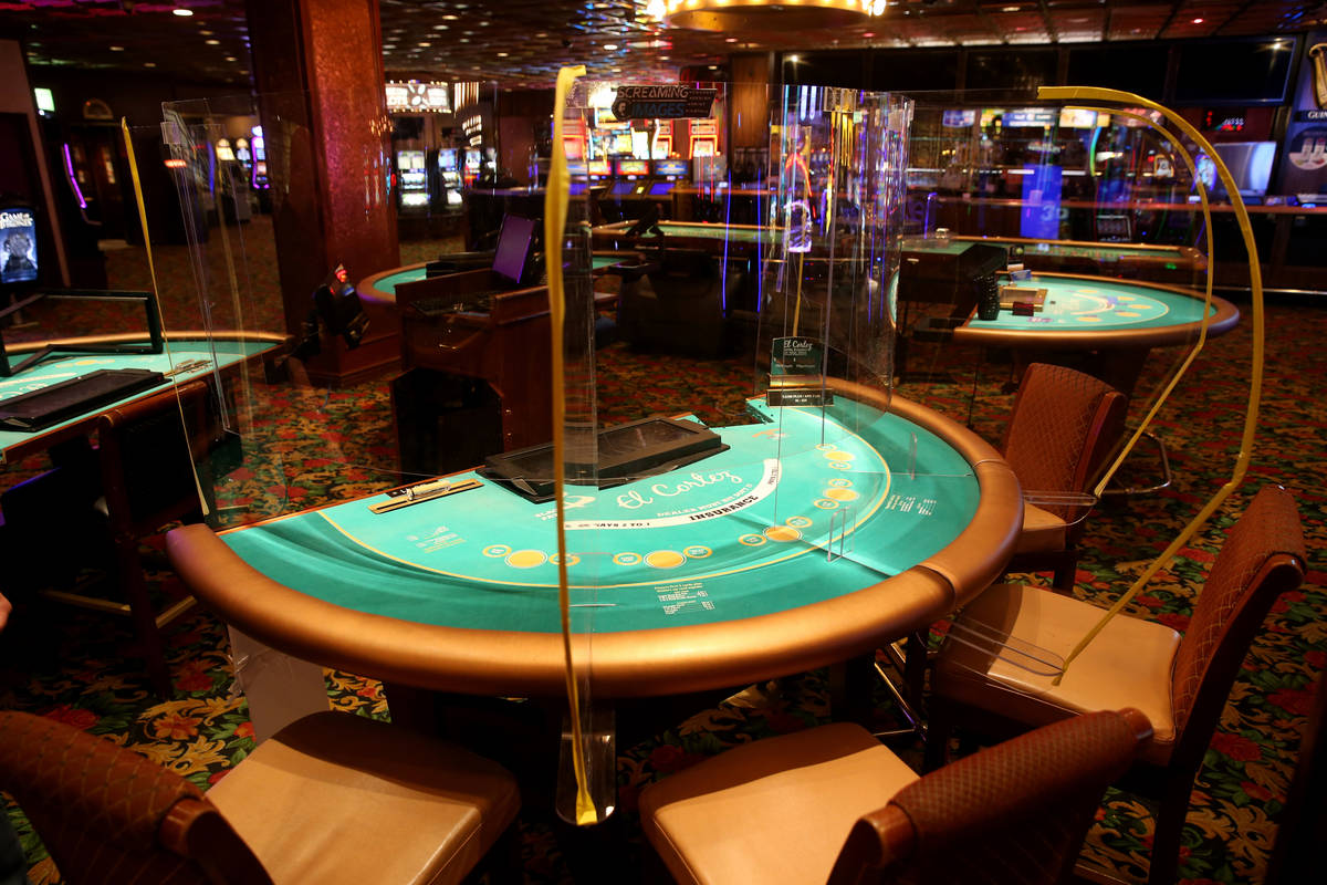 Prototype dividers being tested on a blackjack table at the El Cortez in downtown Las Vegas cas ...