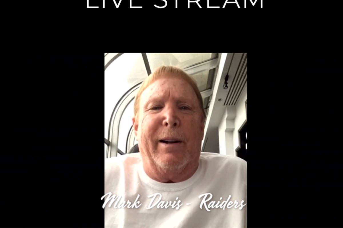 Las Vegas Raiders owner Mark Davis is shown during the Mondays Dark Live Stream Telethon on Mon ...