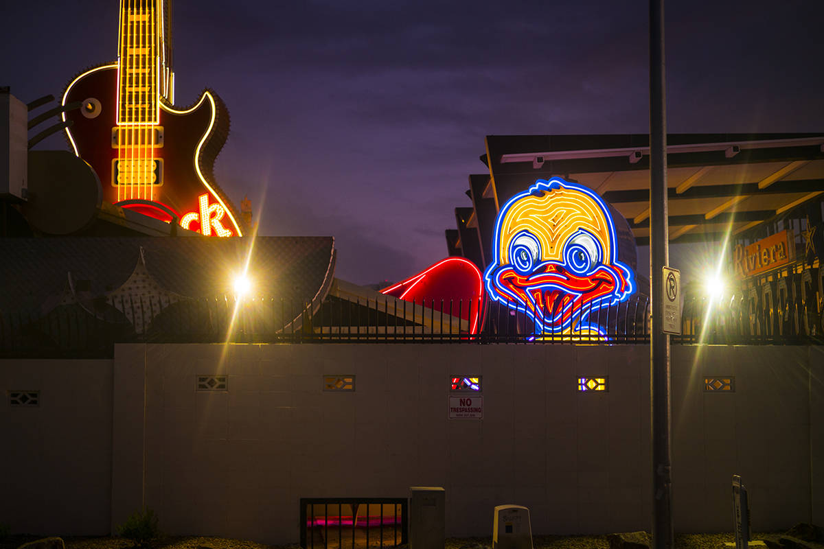 The recently restored Ugly Duckling sign at the Neon Museum in downtown Las Vegas on Thursday, ...