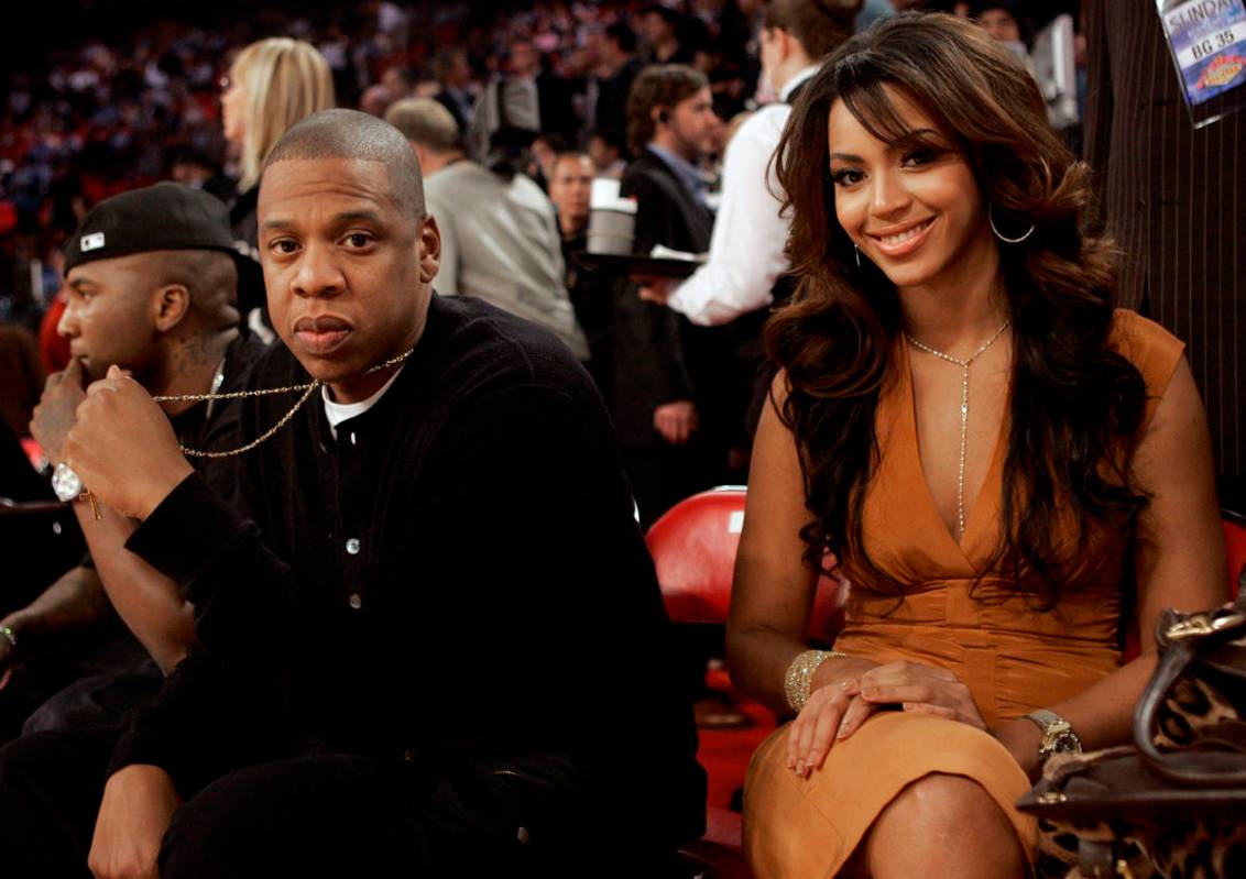 Entertainers Jay-Z and Beyonce are photographed before the NBA All-Star basketball game in Las ...