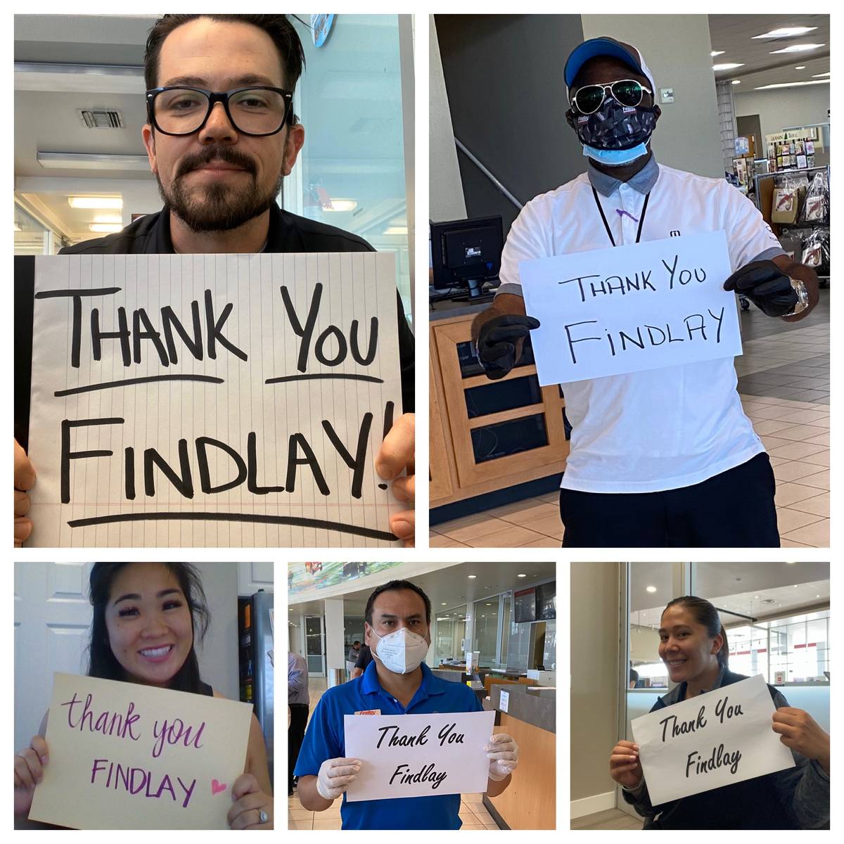 Findlay employees express their gratitude: clockwise from top left, Robert Schweizer Jr., pre-o ...