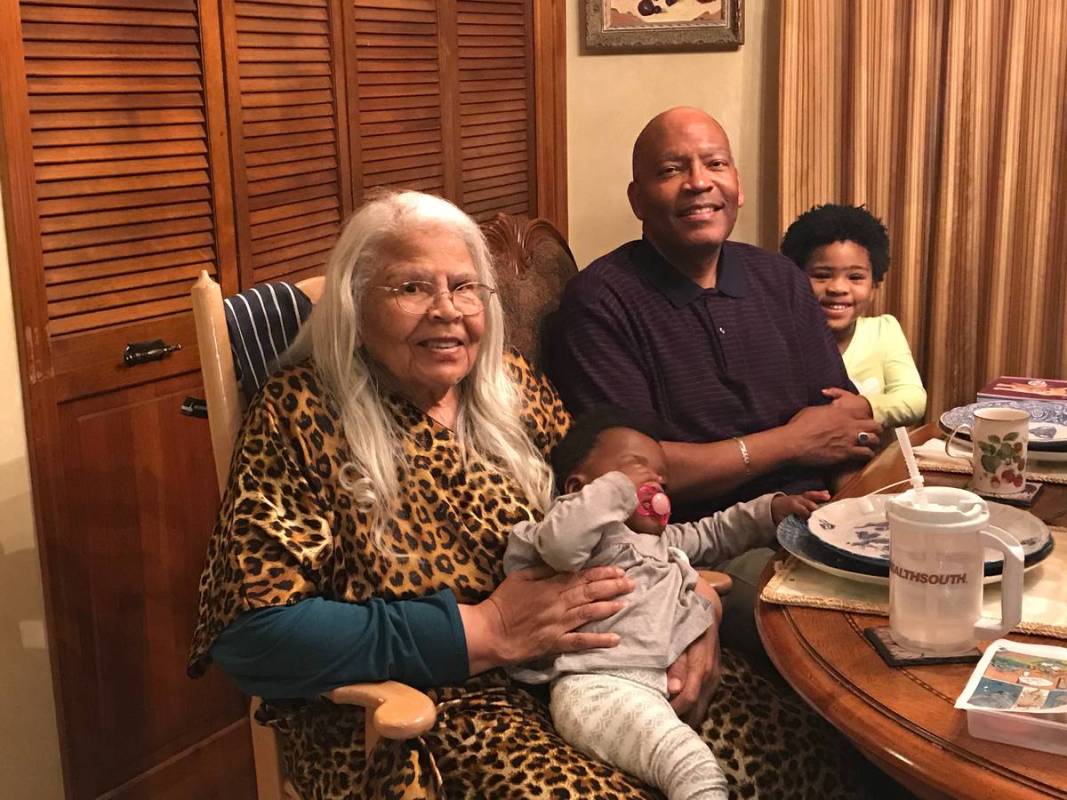 Barbara Tinch, 86, smiles in a recent photo with her son, Rev. Robert Tinch, and her great-gran ...