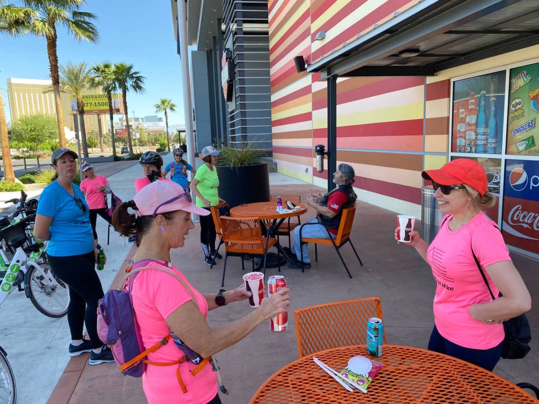 Members of the group We LOVE to HIKE, including Christy Beckwith, right, and Jennifer Gatti, ta ...