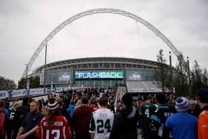 In this Oct. 26, 2014, file photo, sans arrive at Wembley Stadium before an NFL football game b ...