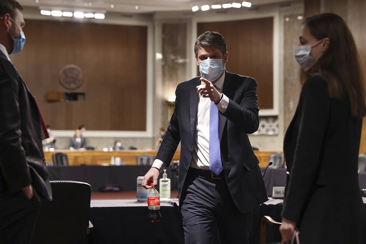 Judge Justin Walker leaves after testifying during a Senate Judiciary Committee hearing on Walk ...