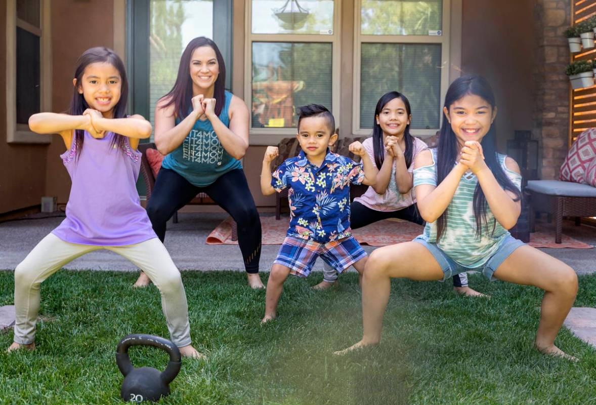 Owner of FIT4MOM Las Vegas Jessica Peralta is photographed with her four children Moriah, 6, fr ...