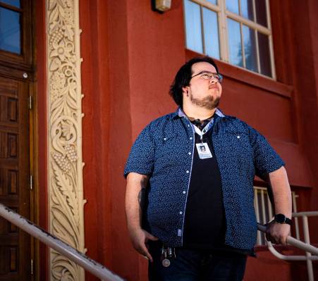 Teacher Juan Plascencia poses for a portrait outside of Las Vegas Academy in downtown Las Vegas ...