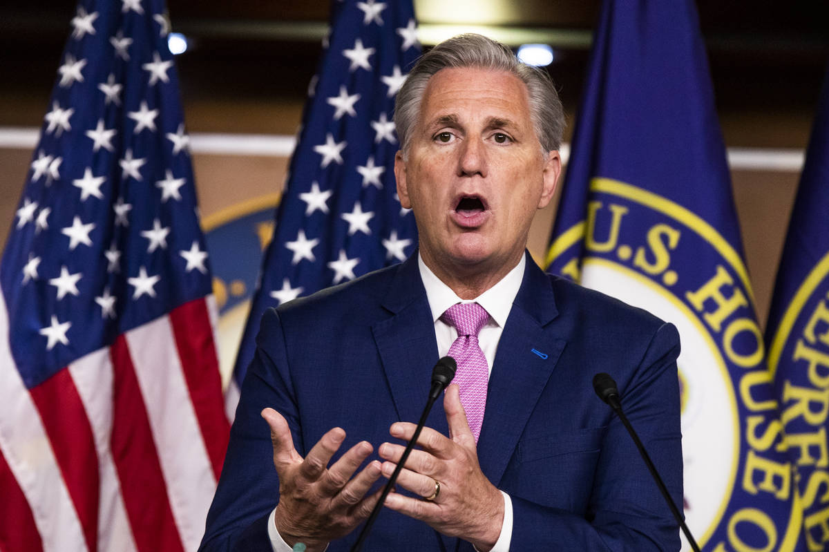 House Minority Leader Kevin McCarthy of Calif. speaks during a news conference on Capitol Hill, ...