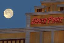 Early morning moon set over South Point on Friday, May 8, 2020, in Las Vegas. Las Vegas tempera ...