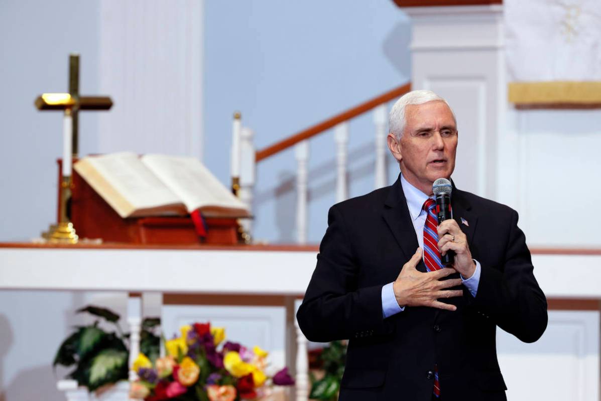 Vice President Mike Pence speaks during a discussion with local faith leaders to encourage them ...