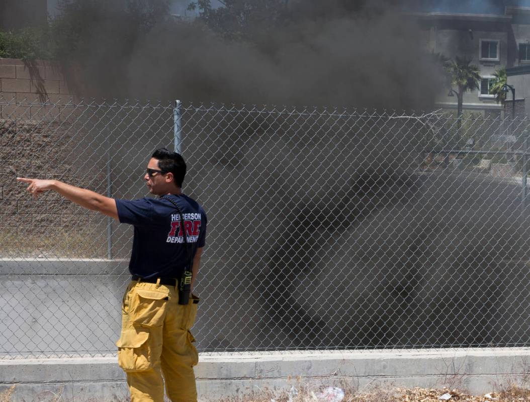 Henderson firefighters are investigating a fire in a storm drain that generated a large amount ...