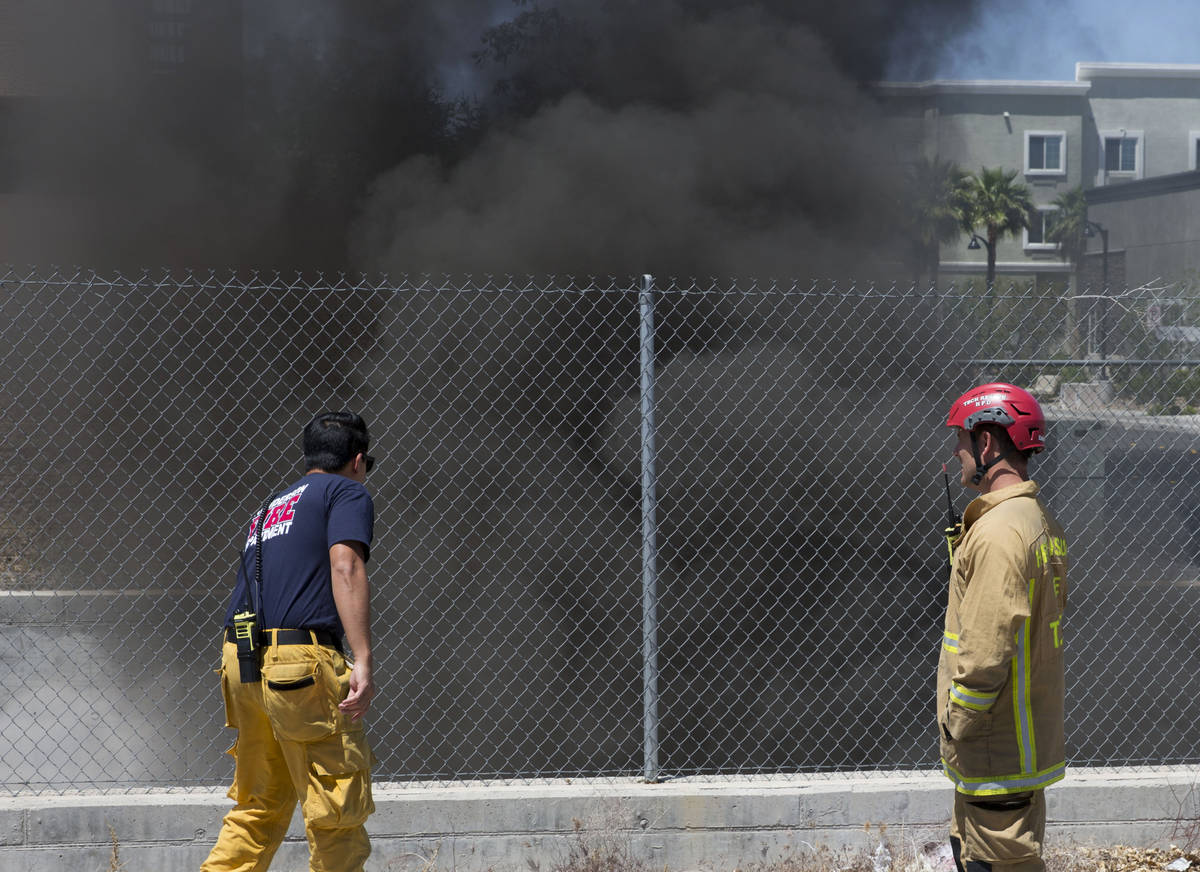 Henderson firefighters are investigating a fire in a storm drain that generated a large amount ...