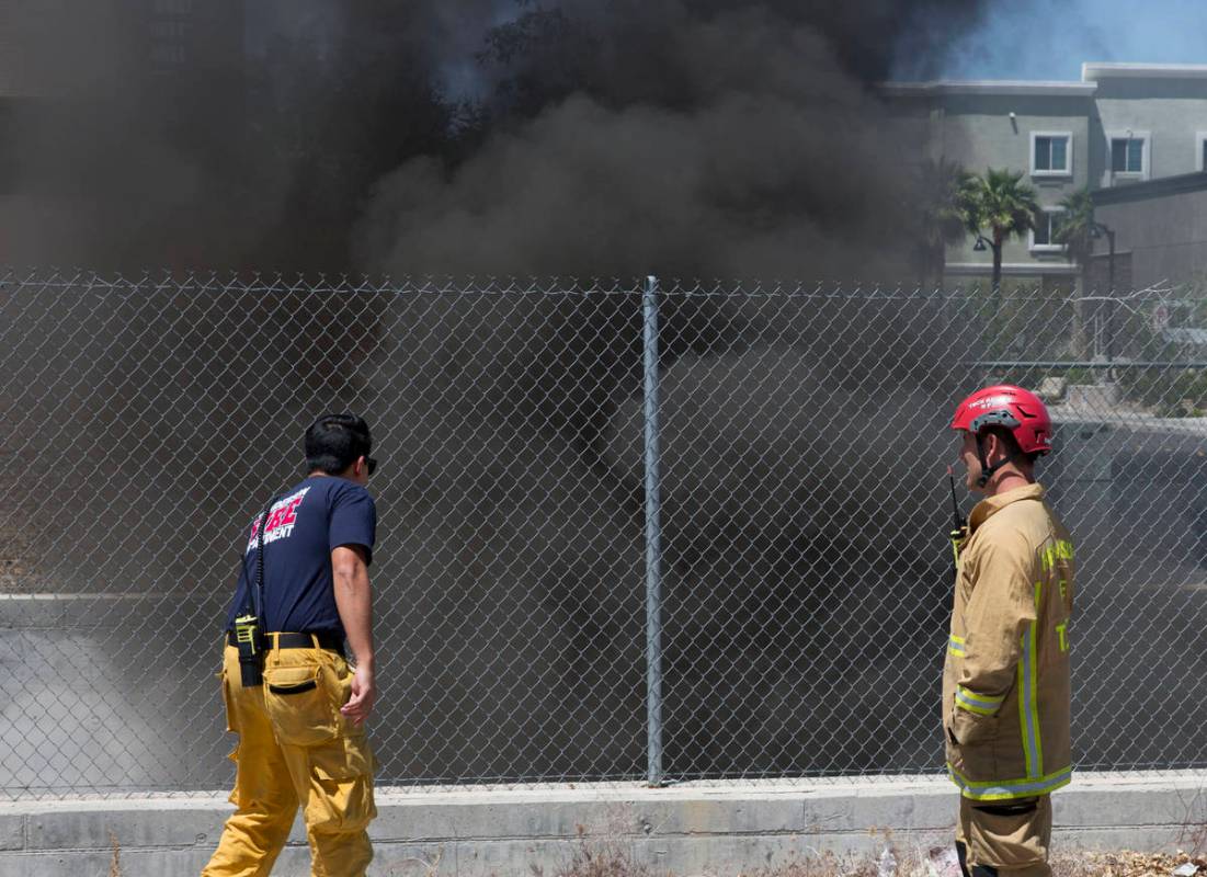 Henderson firefighters are investigating a fire in a storm drain that generated a large amount ...