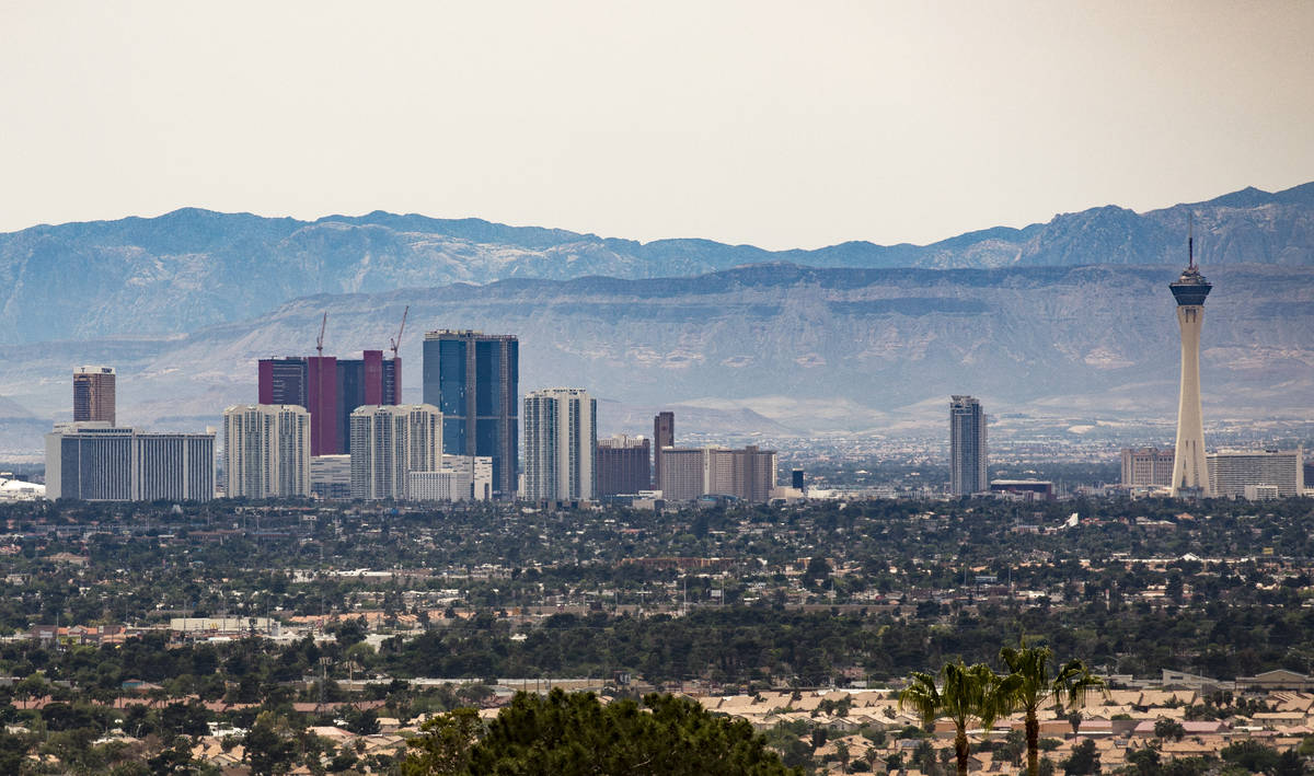 The north end of the Strip seen from the East Side in Las Vegas, Sunday, April 26, 2020. (Rache ...