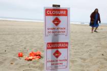 A closure sign reading "Closure, Shark Attack, Do Not Enter" is posted at Manresa Sta ...